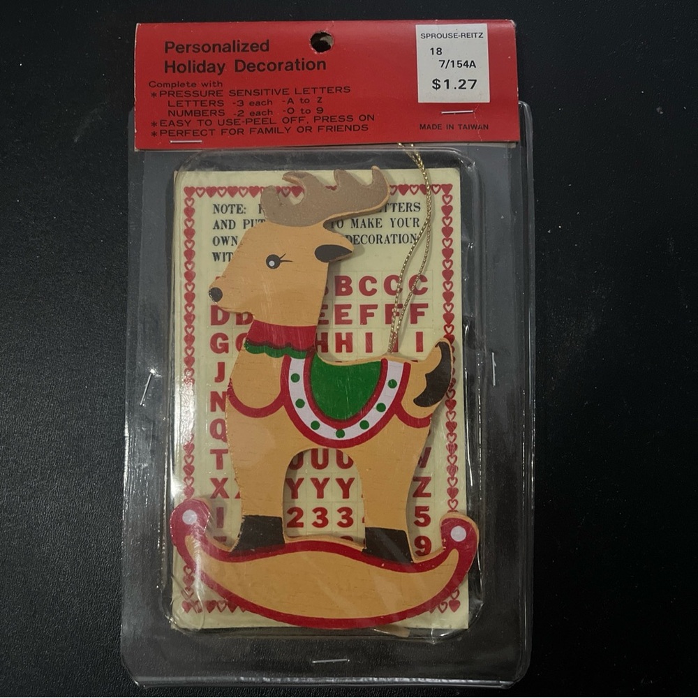 Vintage Personalized Holiday Ornament Reindeer With Stickers For Name NEW